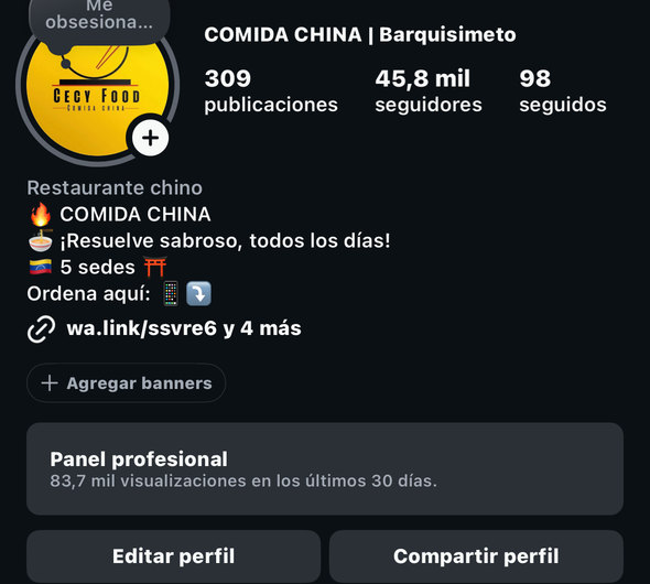 Perfil de Instagram de Cecy Food, antes