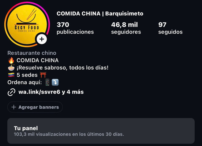Perfil de Instagram de Cecy Food, después