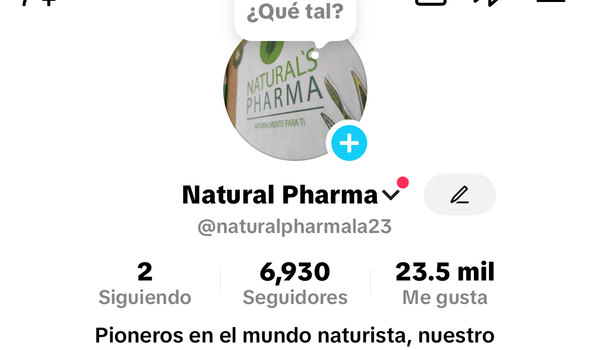 Perfil de TikTok de Natural Pharma, antes